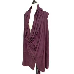Ann Demeulemeester Burgundy Hooded Suede Leather Draped Architectural Vest Top M